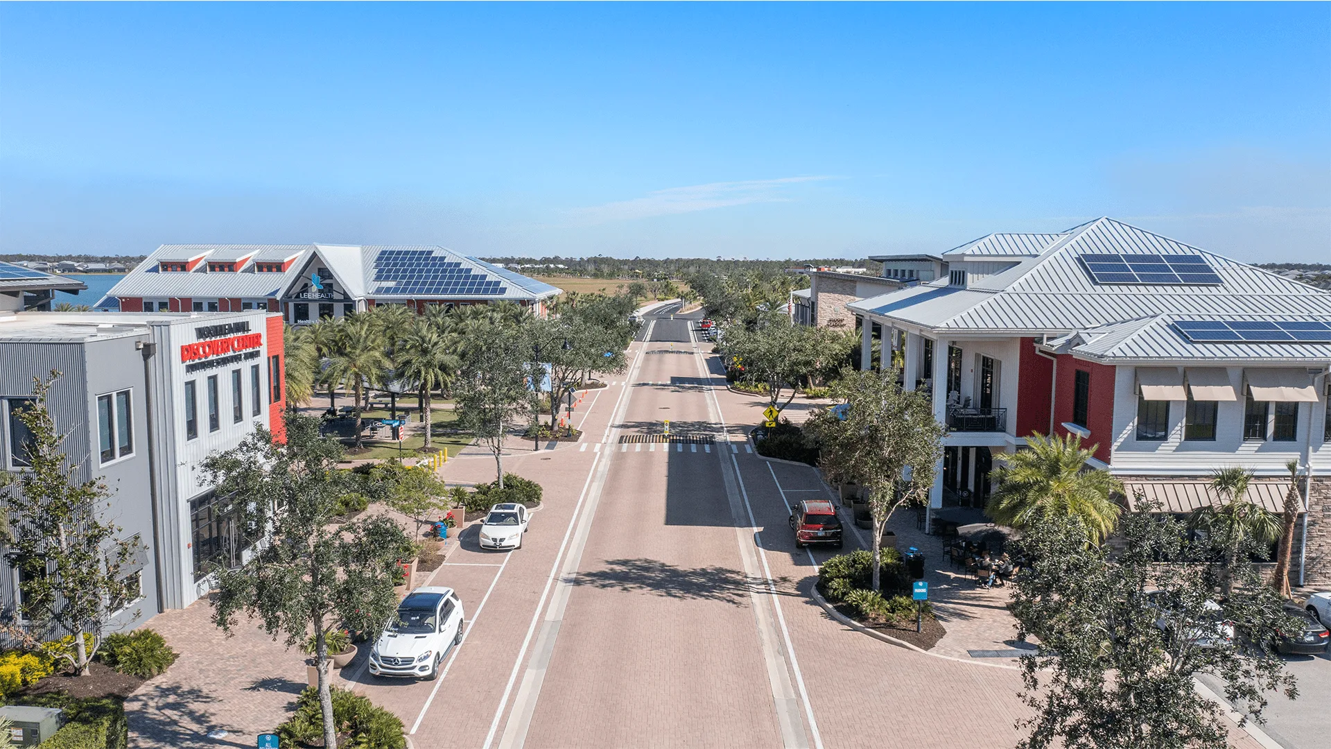 Babcock Ranch New Homes — downtown and Lake Babcock from above